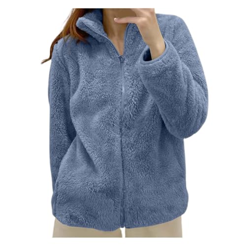 ZRYAZQ Plüschjacke Damen Winter Teddyfleece Jacke Damen mit Reissverschluss Fleecejacke Damen Ohne Kapuze Revers Teddyjacke Warme Einfarbig Winterjacke Frauen Warm Flauschig Wintermantel Fleece von ZRYAZQ