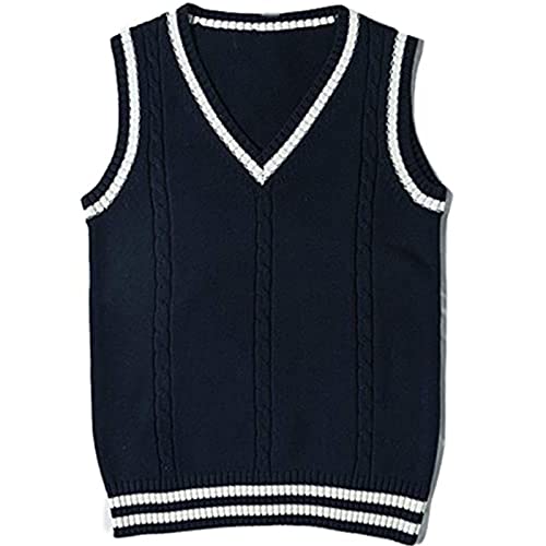 ZRYAZQ Pullover Damen Ärmellos Weste Strickweste Damen Gestreifte Pullunder Damen V Ausschnitt Strickpullover Damen Feinstrick Pullunder Gestrickter Retro College Stil Strickpullunder Winter von ZRYAZQ