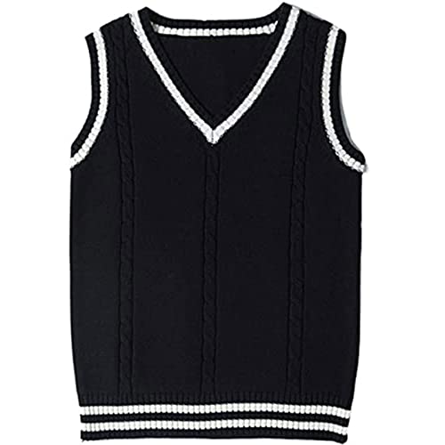 ZRYAZQ Pullover Damen Ärmellos Weste Strickweste Damen Gestreifte Pullunder Damen V Ausschnitt Strickpullover Damen Feinstrick Pullunder Gestrickter Retro College Stil Strickpullunder Winter von ZRYAZQ