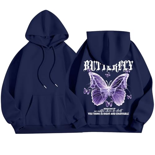 ZRYAZQ Pullover Y2K Damen Schmetterling Aufdruck Hoodie Damen Oversize Backprint Kapuzenpullover mit Sprüchen Gefüttert Warm Pullover Damen mit Kapuze Und Tasche Hoodies Winter Dicke Streetware von ZRYAZQ