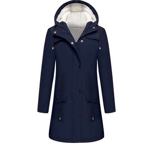 ZRYAZQ Regenjacke Damen Gefüttert Wasserdicht Atmungsaktiv Regenmantel Damen Teddyfutter Lang Warm Softshelljacke Winter Gefütterte Wanderjacke Fleece mit Kapuze Winterjacke Warme Fahrradjacke Thermo von ZRYAZQ