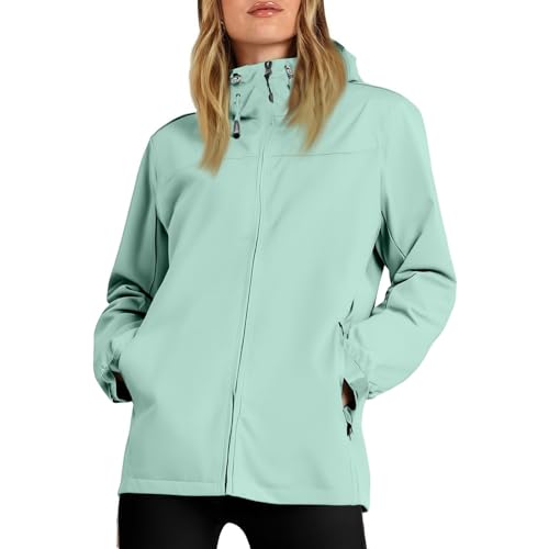 ZRYAZQ Regenjacke Damen Wasserdicht Atmungsaktiv Leicht Softshelljacke Damen Wandern Wasserdicht Regenmantel Fahrrad mit Kapuze Wanderjacke Outdoor Fahrradjacke Frauen Winddicht Übergangsjacke von ZRYAZQ