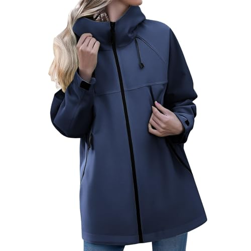 ZRYAZQ Regenjacke Damen Wasserdicht Atmungsaktiv Leicht Softshelljacke Regenjacke Damen Fahrrad mit Kaputze Regenmantel Waterproof Zip Outdoor Wanderjacke Frauen Winddicht Übergangsjacke Windbreaker von ZRYAZQ