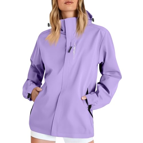 ZRYAZQ Regenjacke Damen Wasserdicht Atmungsaktiv Leicht Softshelljacke Regenjacke Damen Fahrrad mit Kaputze Regenmantel Waterproof Zip Outdoor Wanderjacke Frauen Winddicht Übergangsjacke Windbreaker von ZRYAZQ