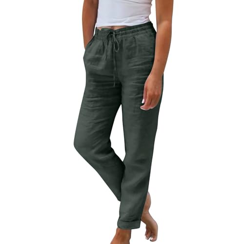 ZRYAZQ Sommerhose Damen Lang Leicht Hosen Damen Sommer Elegant High Waist Hose Gummizug Gerades Bein Leinenhose Frauen Sommer Lang mit Taschen Sommerhosen Leicht Und Luftig Freizeithose Bequeme Dünne von ZRYAZQ