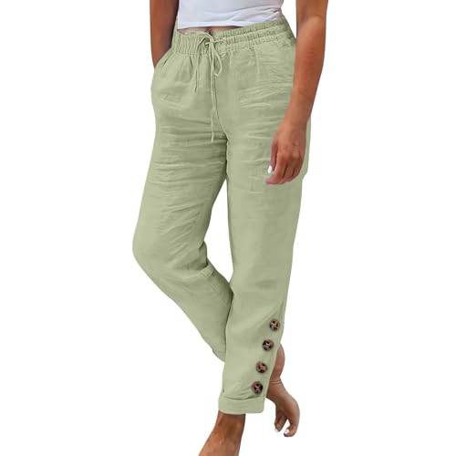 ZRYAZQ Sommerhose Damen Lang Leicht Hosen Damen Sommer Elegant High Waist Hose Gummizug Gerades Bein Leinenhose Frauen Sommer Lang mit Taschen Sommerhosen Leicht Und Luftig Freizeithose Bequeme Dünne von ZRYAZQ