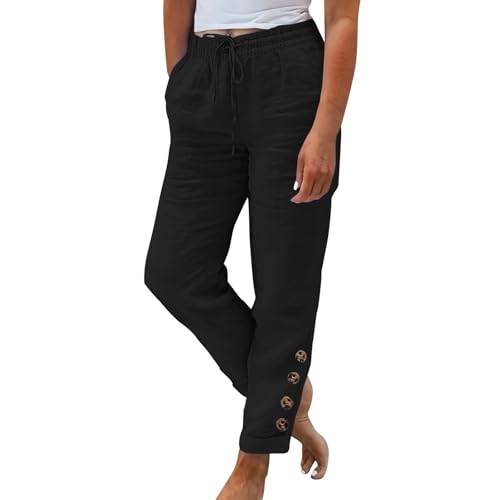 ZRYAZQ Sommerhose Damen Lang Leicht Hosen Damen Sommer Elegant High Waist Hose Gummizug Gerades Bein Leinenhose Frauen Sommer Lang mit Taschen Sommerhosen Leicht Und Luftig Freizeithose Bequeme Dünne von ZRYAZQ