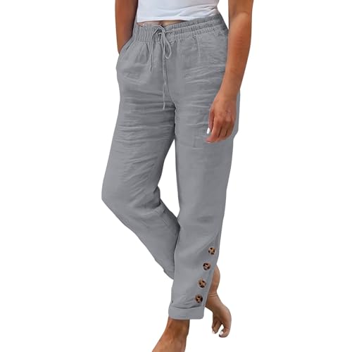 ZRYAZQ Sommerhose Damen Lang Leicht Hosen Damen Sommer Elegant High Waist Hose Gummizug Gerades Bein Leinenhose Frauen Sommer Lang mit Taschen Sommerhosen Leicht Und Luftig Freizeithose Bequeme Dünne von ZRYAZQ