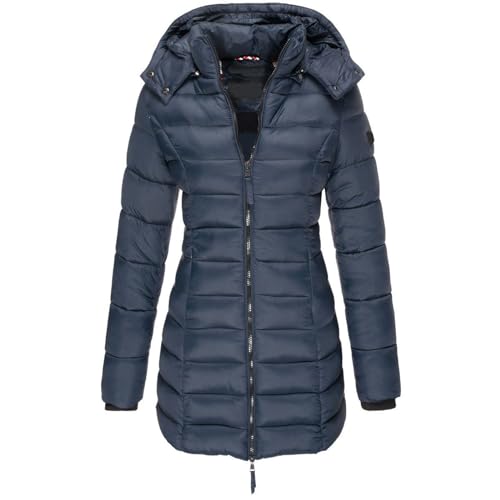 Steppjacke Damen Leicht Lang mit Kapuze Winterjacke Damen Warm Stepp Übergangsjacke Mittellang Wintermantel Elegant Steppmantel Frauen Winter mit Reissverschluss Warme Winter Jacke Dicke Mantel von ZRYAZQ