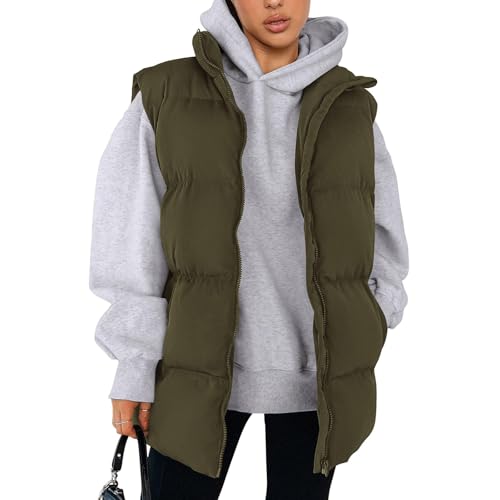 ZRYAZQ Steppweste Damen Kurz Leicht mit Reissverschluss Weste Damen Elegant Stehkragen Leichte Steppweste Damen Winter Warm Pufferweste Frauen Ärmellos Dicke Warme Daunen Westen Einfarbig mit Taschen von ZRYAZQ