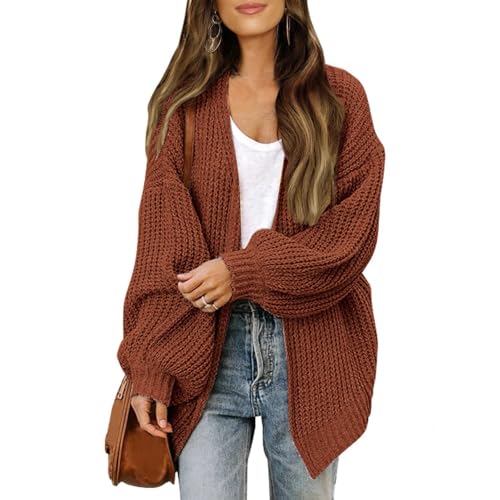 ZRYAZQ Strickjacke Damen Grobstrick Winter Warm Strickjacken Für Damen Dicke mit Taschen Damenstrickjacke Grobmaschig Langarm Cardigan Damen Elegant Einfarbig Strickmantel Puffärmel Lässig von ZRYAZQ