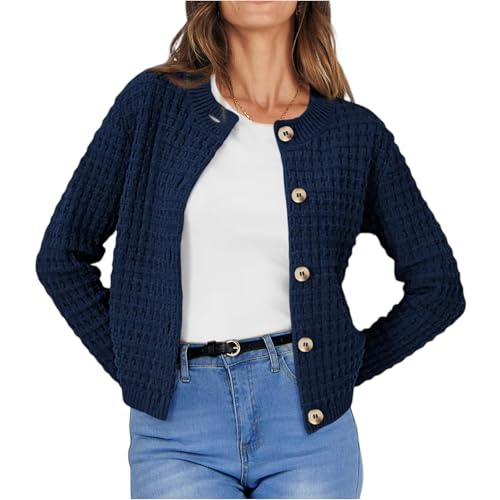 ZRYAZQ Strickjacken Für Damen Winter mit Knöpfen Strickjacke Damen Kurz Grobstrick Zopfmuster Cardigan Elegant Strick Kuschelige Strickmantel Einfarbig Strickcardigan Winter Damenstrickjacke Leicht von ZRYAZQ