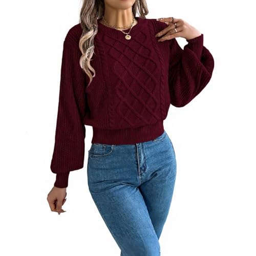 ZRYAZQ Strickpullover Damen Grobmaschig Kurz Pullover Damen Elegant Winter Zopfmuster Pulli Strick Winterpullover Warm Bauchfrei Damenpullover Langarm Winter Strickpulli Crop Tailliert Langarmshirt von ZRYAZQ