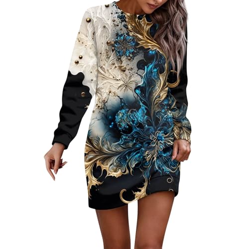ZRYAZQ Sweatkleid Damen Langarm Ohne Kapuze Pulloverkleid Damen Winter 3D Druck Glitzer Winterkleid Damen Rundhals Longpullover Damen Lässig Herbstkleid Elegant Winterkleider Frauen Bedruckt von ZRYAZQ
