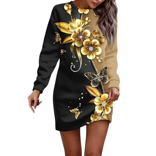 ZRYAZQ Sweatkleid Damen Langarm Ohne Kapuze Pulloverkleid Damen Winter 3D Druck Glitzer Winterkleid Damen Rundhals Longpullover Damen Lässig Herbstkleid Elegant Winterkleider Frauen Bedruckt von ZRYAZQ