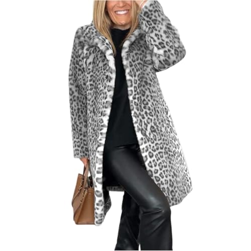 ZRYAZQ Teddy Mantel Damen Lang Leopard Fleecejacke Damen Winter Warm Teddyjacke Leo Print Teddymantel Flauschig Elegant Wintermantel Fleece Teddyfleece Winterjacke Lang Plüschmantel Winter Kuschelig von ZRYAZQ