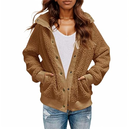 ZRYAZQ Teddyjacke Damen Rollkragen mit Knöpfen Fleecejacke Damen Ohne Kapuze Dicke Wintermantel Damen Warm Teddyfleece Winterjacke Damen Flauschig Teddy Mantel mit Taschen Jacke Winter Plüschmantel von ZRYAZQ