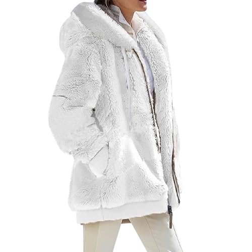 ZRYAZQ Teddyjacke Damen mit Kapuze Dicke Fleecejacke Damen Teddyfleece Winterjacke Damen Warm Flauschig Teddy Mantel Damen Winter Warme Wintermantel Fellkapuze Plüschmantel Kuschelig Thermojacke von ZRYAZQ