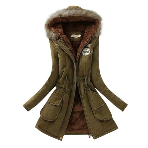 ZRYAZQ Warm Winterjacke Damen Lang Gefüttert Winter Parka Jacke Damen Innenfutter Dicke Wintermantel mit Kapuze Outdoor Jacken Für Damen mit Teddyfutter Langer Winterparka mit Fellkapuze Tailliert von ZRYAZQ