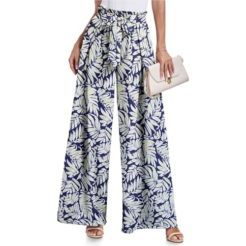 ZRYAZQ Weite Hose Damen Sommer Lang High Waist Sommerhose Damen Leicht Elegant Weites Bein Sommerhosen Leicht und Luftig Gemustert Palazzo Hose Frauen Sommer Mit Gummizug und Taschen Marlenehose ZRYAZQ Weite Hose Damen Sommer Lang High Waist Sommerhose Damen Leicht Elegant Weites Bein Sommerhosen Leicht und Luftig Gemustert Palazzo Hose Frauen Sommer Mit Gummizug und Taschen Marlenehose von ZRYAZQ