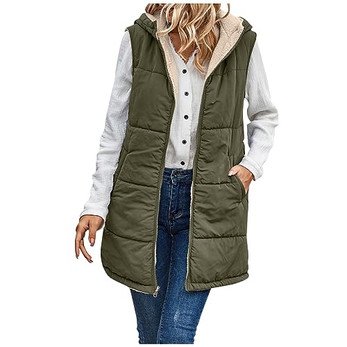 ZRYAZQ Weste Damen Winter Warm Gefüttert Steppweste Damen Lang mit Teddyfutter Longweste Damen mit Kapuze Fleeceweste Ärmellos Reissverschluss Daunenweste mit Taschen Übergangsjacke Kapuzenweste ZRYAZQ Weste Damen Winter Warm Gefüttert Steppweste Damen Lang mit Teddyfutter Longweste Damen mit Kapuze Fleeceweste Ärmellos Reissverschluss Daunenweste mit Taschen Übergangsjacke Kapuzenweste von ZRYAZQ