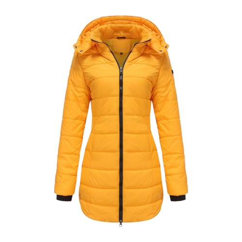ZRYAZQ Winterjacke Damen Lang Warm Steppjacke Damen Leicht mit Kapuze Wintermantel Elegant Große Größen Daunenjacke Winter Warm Puffer Jacke Winter Mantel Frauen mit Zip Taschen Leichte Steppmantel von ZRYAZQ