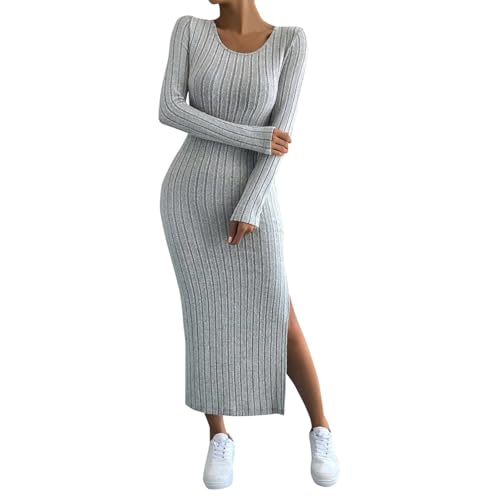 ZRYAZQ Winterkleid Damen Langarm Warm Curvy Strickkleid Damen Winter Lang mit Schlitz Pulloverkleid Damen Elegant Maxi Geripptes Winterkleider Gestricktes Strickkleider Frauen Eng Gerader Schnitt von ZRYAZQ