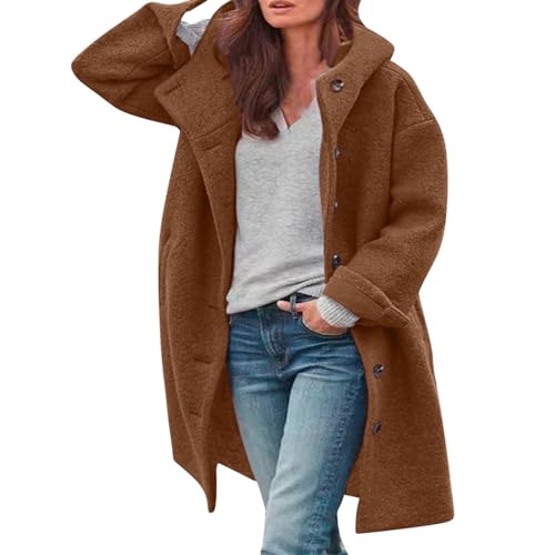 ZRYAZQ Wintermantel Damen Elegant Lang Trenchcoat Damen Winter mit Kapuze Damen Mantel Stehkragen mit Knöpfen und Taschen Wollmantel Lange Übergangs Winterjacke Warm Einfarbig Wolljacke Freizeit von ZRYAZQ