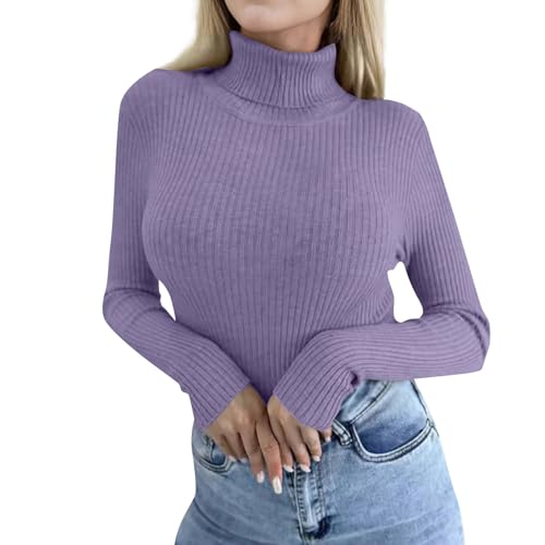 ZRYAZQ Winterpullover Damen Warm Eng Strickpullover Damen Feinstrick Pullover Damen Winter Elegant Pulli Rollkragen Einfarbig Winterpulli Frauen Slim Fit Geripptes Strickpulli Langarm Lässig Zuhause von ZRYAZQ