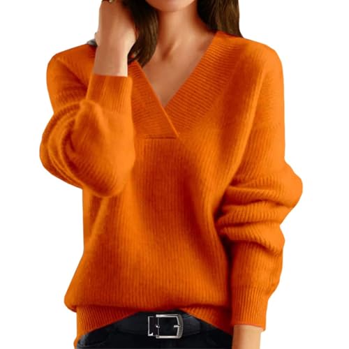 ZRYAZQ Winterpullover Damen Warm Feinstrick Pulli Damen Strick V Ausschnitt Pullover Damen Elegant Winter Strickpullover Langarm Einfarbig Winterpulli Dicke Strickpulli Frauen Thermo Lässig von ZRYAZQ