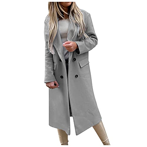 ZRYAZQ Wollmantel Damen Lang Warm Trenchcoat Damen Revers Zweireihig Wintermantel Damen Wolle Damenmantel Für Den Übergang Mantel Damen Winter Elegant Winterjacke Langer Übergangsjacke Einfarbig von ZRYAZQ