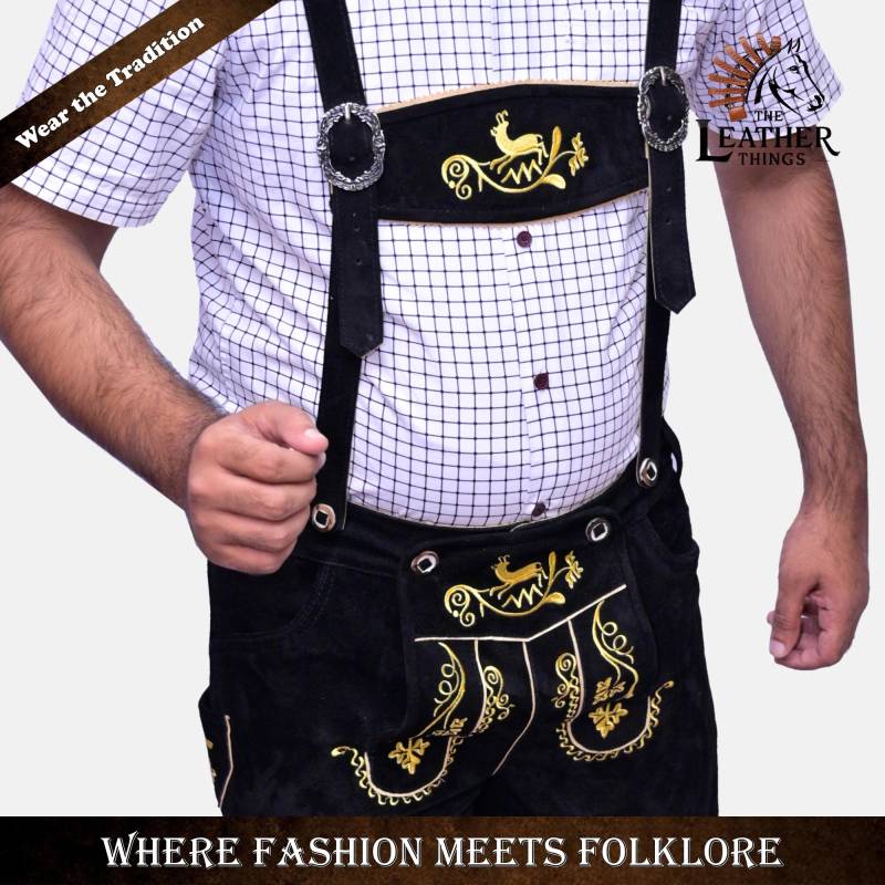 Authentic Bavarian Shorts With Embroidery & Suspenders L Black Lederhosen Men's Outfit | Oktoberfest Costume German Festival Suede Zr von ZRwear