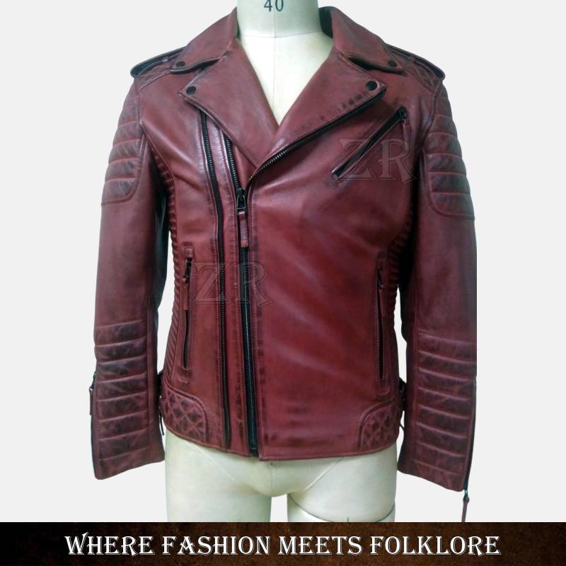 Maroon Mens Original Vintage Leather Biker Jacket L Brando Classic Real Bomber Distressed Retro Motorcycle Jackets Racer Slim Coat von ZRwear