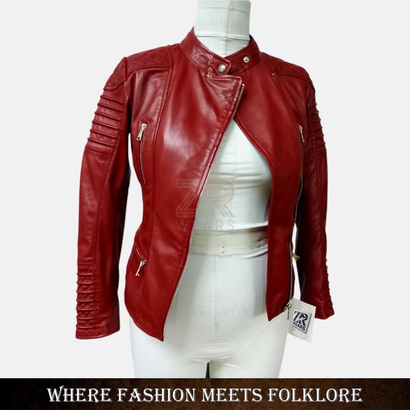 Jacket With Zipper Decoration For Women Biker Style Red Winter Fashion Ladies Real Lambskin Soft Slim Fit Motorcycle von ZRwear