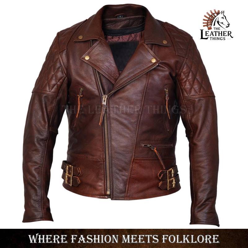 Distressed Mens Quilted Dark Brown Biker Leather Jacket L Cafe Racer Cowhide Outerwear Motorcycle Casual Slim Vintage Coat von ZRwear