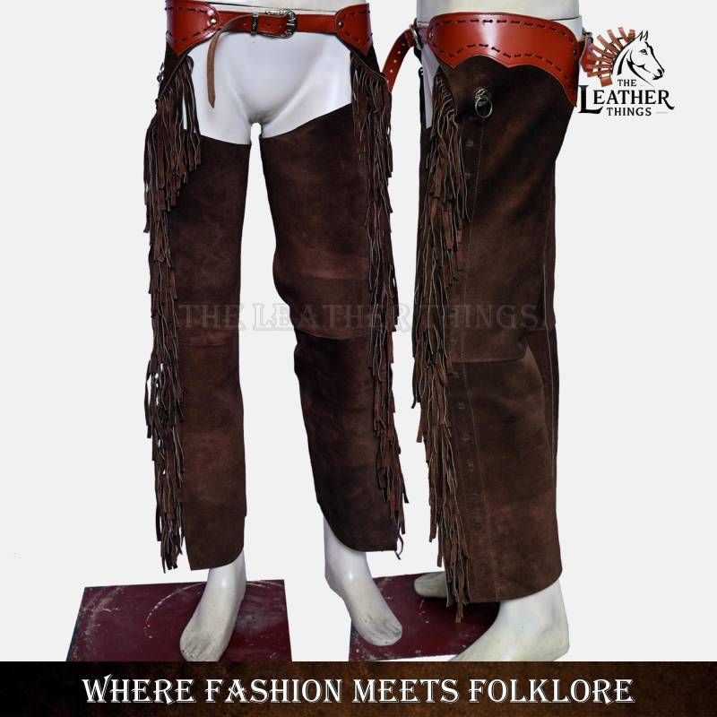 Western Cowboy Flare Chap Fringe Suede Riding Pants - Handmade Unisex Cowhide Leather Chaps For Horse & Fashion Gift Him von ZRwear