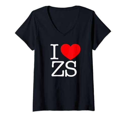 Damen I Love (Herz) ZS T-Shirt mit V-Ausschnitt von ZS Gift Idea Co.