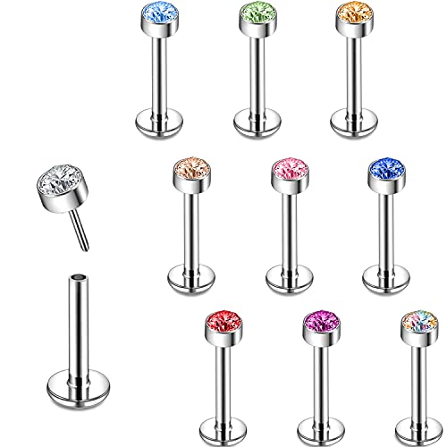 16G Push-in Lippenpiercing, Chirurgenstahl Monroe Medusa Piercing Schmuck, 2/3/4mm CZ Forward Helix Tragus Ohr Piercings Set für Frauen Männer von ZS