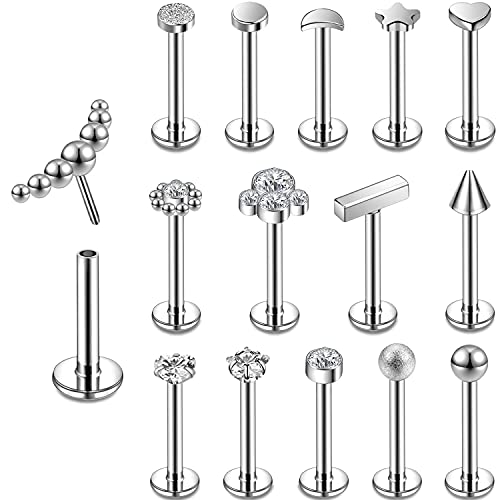 16G Push-in Lippenpiercing, Chirurgenstahl Monroe Medusa Piercing Schmuck, 2/3/4mm CZ Forward Helix Tragus Ohr Piercings Set für Frauen Männer von ZS