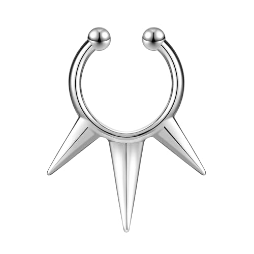 ZS 1 Stück Fake Septum Nasenring, Nasenmanschetten ohne Piercing, Fake Clicker Aufhänger Nasenseptum Ring Anklipsen Körperpiercing Schmuck für Männer Frauen (Dreifache Spitzen) von ZS
