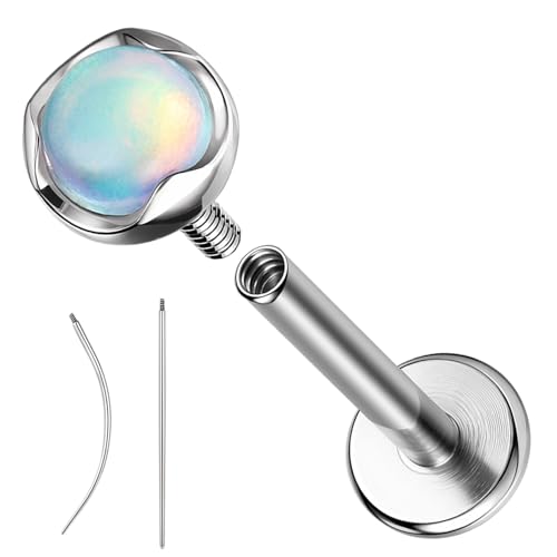 ZS 1 Stück G23 Titan Opal Tragus Piercing Schmuck 16G Helix Conch Earring for Women Innengewinde Labret Lip Stud Monroe Medusa piercing Knorpel Ohrpiercing (Weiß) von ZS