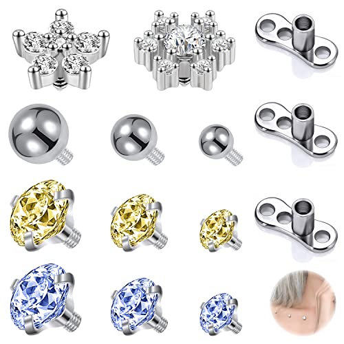 ZS Dermal-Piercing-Schmuck aus Edelstahl, 16 g Diamant, CZ, Dermal-Anker-Top, Mikrodermal-Piercing, Schmuck für Männer und Frauen, 14–15 Stück, Kristall Diamant Edelstein, Zirkonia von ZS