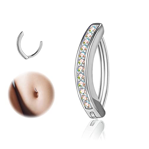 ZS 14G Clicker Piercing Bauchnabel für Frauen, Diamanten Bauchnabelpiercing Silber 925 Reverse Curved Nabel Barbell Schmuck Körperschmuck (AB Weiß Diamanten:12mm) von ZS