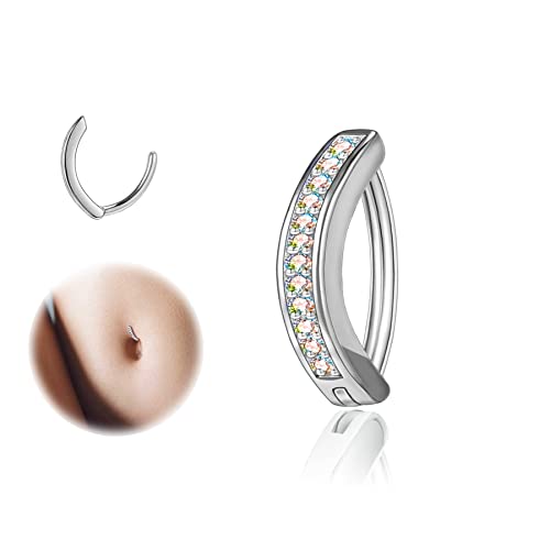 ZS 14G Clicker Piercing Bauchnabel für Frauen, Diamanten Bauchnabelpiercing Silber 925 Reverse Curved Nabel Barbell Schmuck Körperschmuck (AB Weiß Diamanten:8mm) von ZS