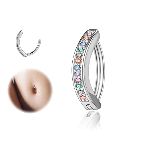 ZS 14G Clicker Piercing Bauchnabel für Frauen, Diamanten Bauchnabelpiercing Silber 925 Reverse Curved Nabel Barbell Schmuck Körperschmuck (Bunte Diamanten:10mm) von ZS