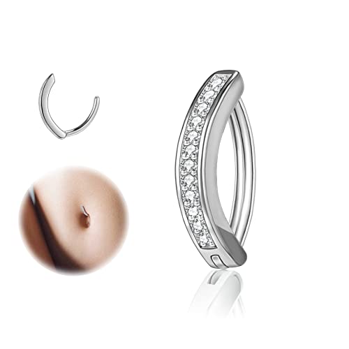 ZS 14G Clicker Piercing Bauchnabel für Frauen, Diamanten Bauchnabelpiercing Silber 925 Reverse Curved Nabel Barbell Schmuck Körperschmuck (Diamanten:10mm) von ZS