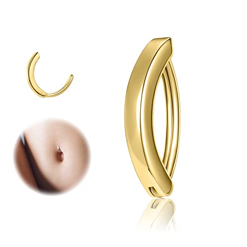 ZS 14G Clicker Piercing Bauchnabel für Frauen, Gold Bauchnabelpiercing Silber 925 Reverse Curved Nabel Barbell Schmuck Körperschmuck (12mm) von ZS