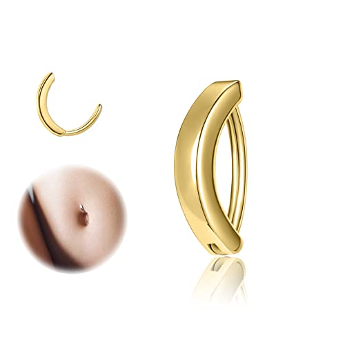 ZS 14G Clicker Piercing Bauchnabel für Frauen, Gold Bauchnabelpiercing Silber 925 Reverse Curved Nabel Barbell Schmuck Körperschmuck (8mm) von ZS