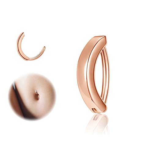 ZS 14G Clicker Piercing Bauchnabel für Frauen, Roségold Bauchnabelpiercing Silber 925 Reverse Curved Nabel Barbell Schmuck Körperschmuck (8mm) von ZS