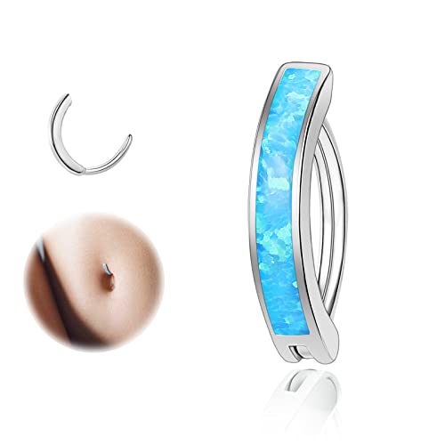 ZS 14G Clicker Piercing Bauchnabel für Frauen, Silber 925 Opal Bauchnabelpiercing Reverse Curved Nabel Barbell Schmuck Körperschmuck (Blauer:14G,10mm) von ZS